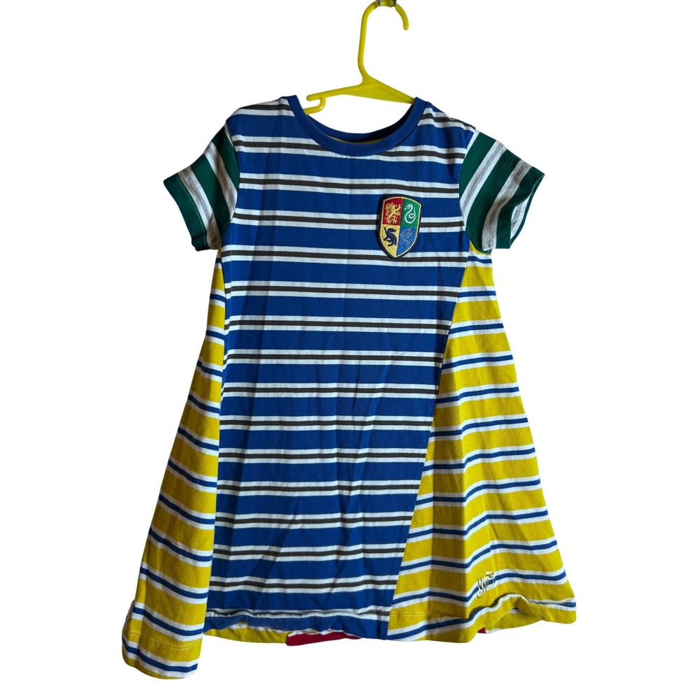 Mini Boden Harry Potter Dress 5-6Y Multi-Color Striped Hogwarts Crest Kids
